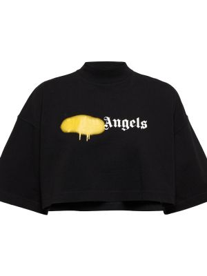 Памучен пуловер с принт Palm Angels черно