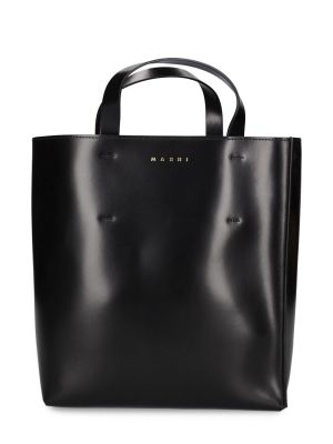 Δερμάτινη τσάντα shopper Marni μαύρο