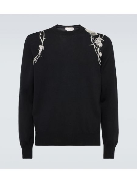 Volneni pulover z vezenjem Alexander Mcqueen črna