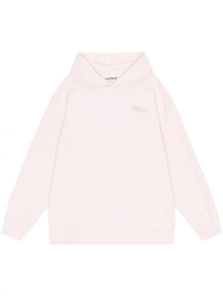 Pamučna hoodie s kapuljačom s printom Ganni ružičasta
