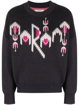 Długi sweter wełniane z długim rękawem z okrągłym dekoltem Isabel Marant Etoile - сzarny