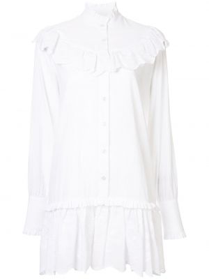 Bavlněné mini šaty s volány s dlouhými rukávy Macgraw - bílá