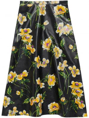 Kvetinová kožená sukňa s potlačou Balenciaga čierna