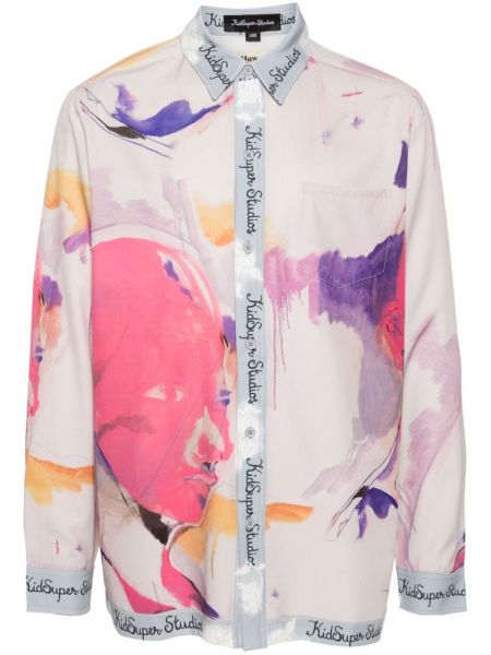 Saténová košeľa s potlačou s abstraktným vzorom Kidsuper ružová