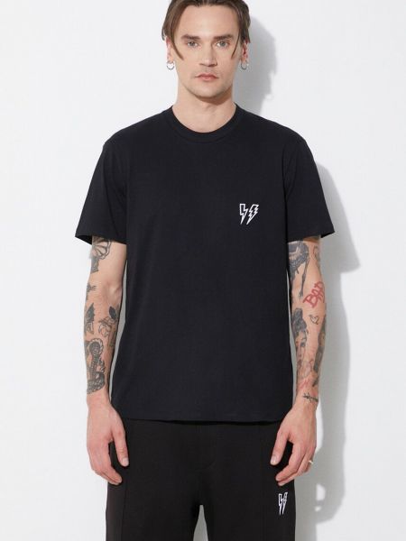 Bavlněné slim fit tričko s aplikacemi Neil Barrett černé