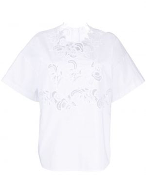 Čipkované bavlnené šnurovacie tričko Ermanno Firenze biela