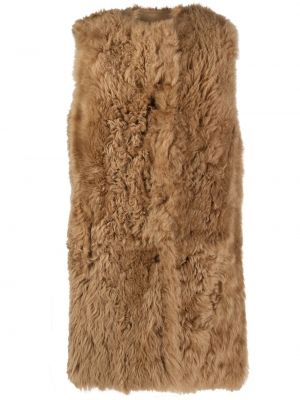 Кожаное пальто без рукавов Yves Salomon, коричневый