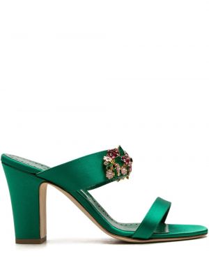 Saténové sandály Manolo Blahnik zelené