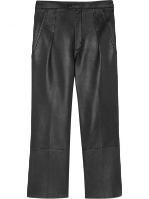 Proste spodnie skórzane plisowane Saint Laurent czarne
