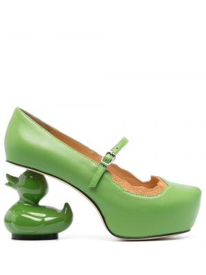 Кожени полуотворени обувки с ток Maison Mihara Yasuhiro зелено