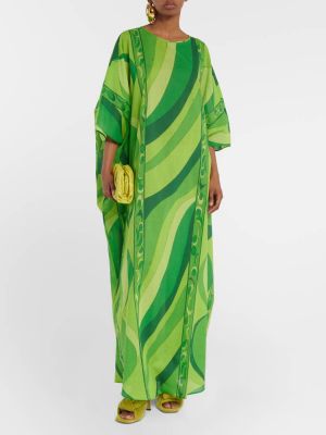 Хлопковое платье с принтом Pucci зеленое