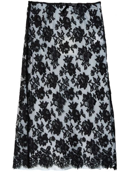 Midi suknja s cvjetnim printom s čipkom Shushu/tong crna