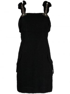 Tvídové šaty s perlami Chanel Pre-owned čierna