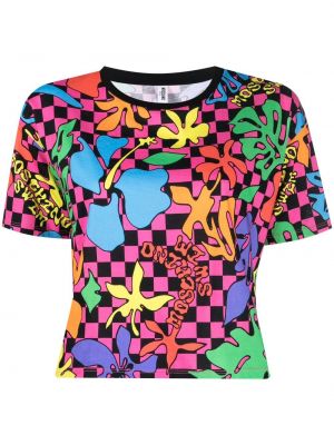 Trykt sjekket floral t-skjorte Moschino rosa