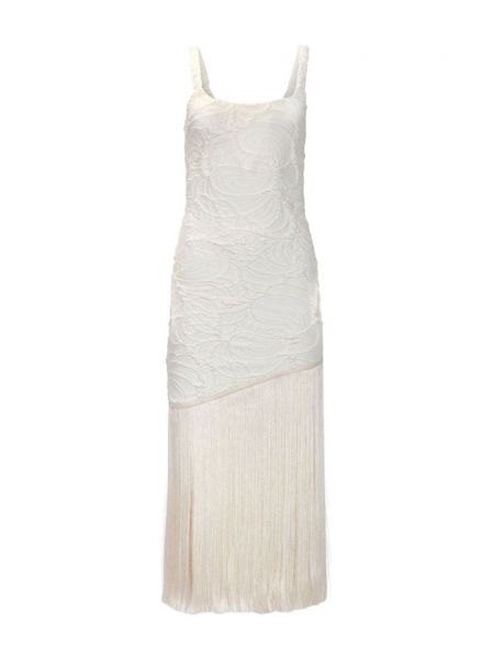Žakárové večerní šaty s třásněmi Patbo bílé