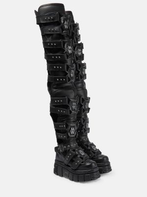 Kožené členkové topánky na platforme Vetements čierna