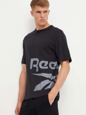 Памучна тениска с дълъг ръкав с принт Reebok черно