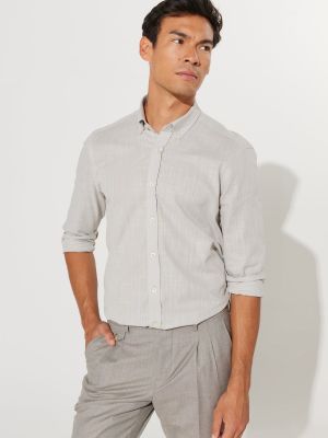 Slim fit lněná košile s knoflíky Ac&co / Altınyıldız Classics šedá