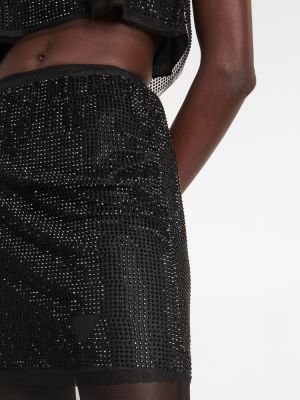 Mini spódniczka tiulowa z kryształkami Prada czarna