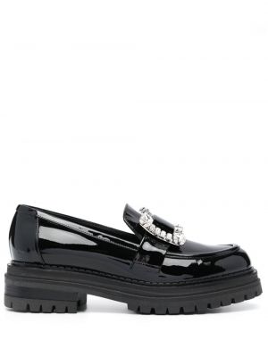 Leder loafer mit kristallen Sergio Rossi schwarz