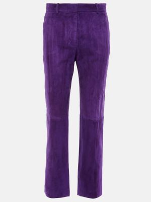 Pantaloni cu picior drept din piele de căprioară Joseph violet