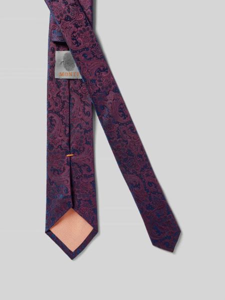 Jedwabny krawat z wzorem paisley Monti bordowy