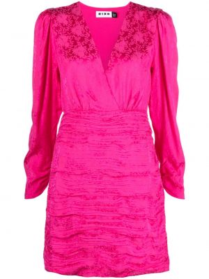 Σατέν κοκτέιλ φόρεμα με λαιμόκοψη v ζακάρ Rixo ροζ