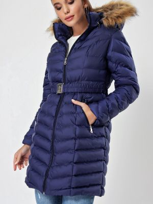 Laza szabású kapucnis kabát By Saygı kék