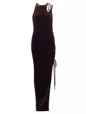 Бархатное длинное платье на шнуровке Monse коричневое