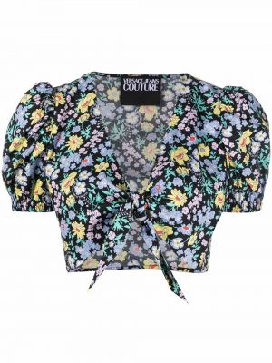 Kvetinový crop top s potlačou Versace Jeans Couture čierna