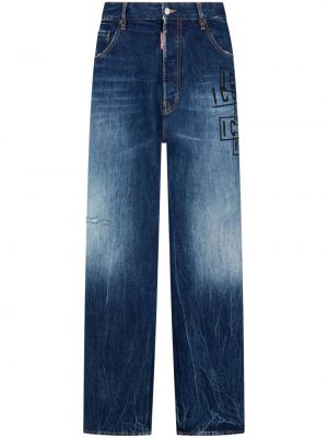 Proste jeansy z nadrukiem Dsquared2 niebieskie