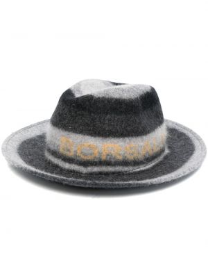 Borsalino panelled logo-print virgin wool fedora hat - Gris