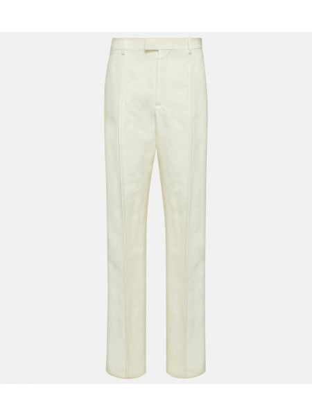 Lněné rovné kalhoty Bottega Veneta bílé