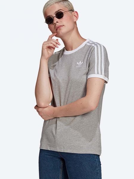 Tricou din bumbac cu dungi Adidas Originals gri