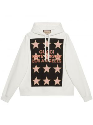 Hoodie con stampa Gucci bianco