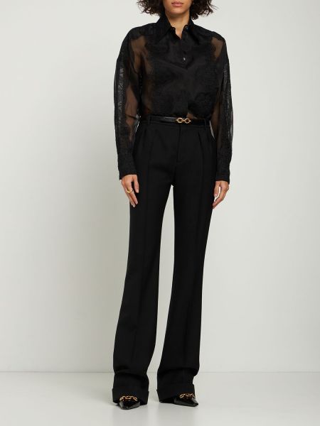 Mežģīņu zīda krekls Dolce & Gabbana melns