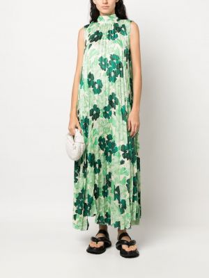 Plisované květinové dlouhé šaty s potiskem Plan C zelené