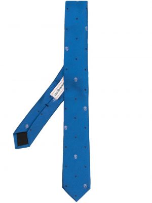 Жакардова копринена вратовръзка Alexander Mcqueen синьо