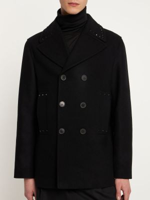 Μάλλινο παλτό Valentino μαύρο