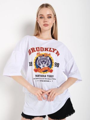Тениска с принт с тигров принт K&h Twenty-one бяло