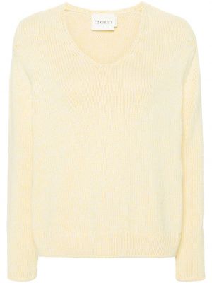 Sweter bawełniany z dekoltem w serek Closed żółty