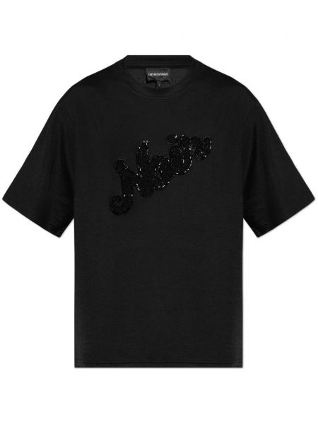 Marškinėliai su karoliukais Emporio Armani juoda