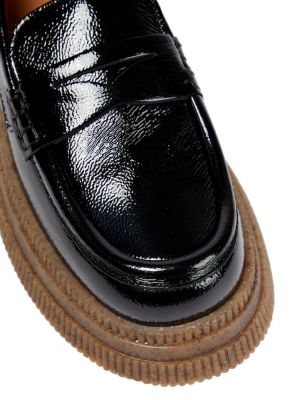 Pantofi loafer din piele cu platformă de lac Ganni negru