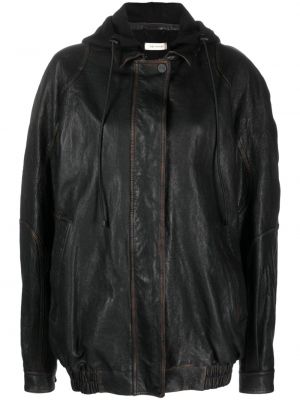 Kožená bunda s kapucňou The Mannei čierna