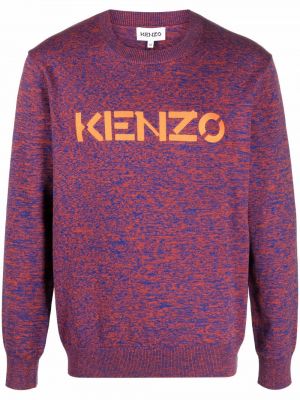 Sweter bawełniany z nadrukiem Kenzo fioletowy