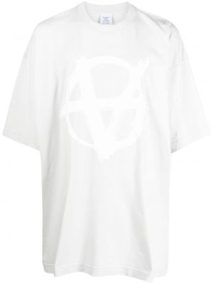 Bavlněné tričko s potiskem Vetements šedé
