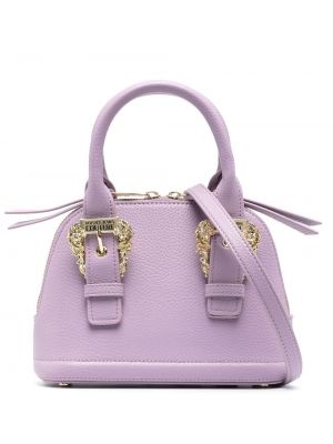 Usnjena nakupovalna torba Versace Jeans Couture vijolična