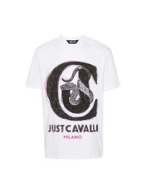 Koszulka z nadrukiem bawełniana Just Cavalli biała