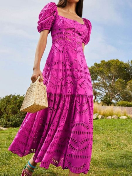 Siuvinėtas maksi suknelė Charo Ruiz Ibiza rožinė