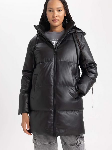 Priliehavá kožená bunda s kapucňou z ekologickej kože Defacto